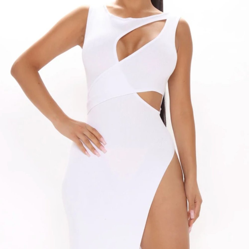Sexy And Slit Sweater Midi Dress - White